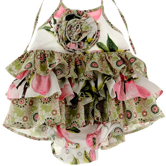 ▪️Peach Paisley Ruffle Tiered Bodysuit - Picture 3 of 3